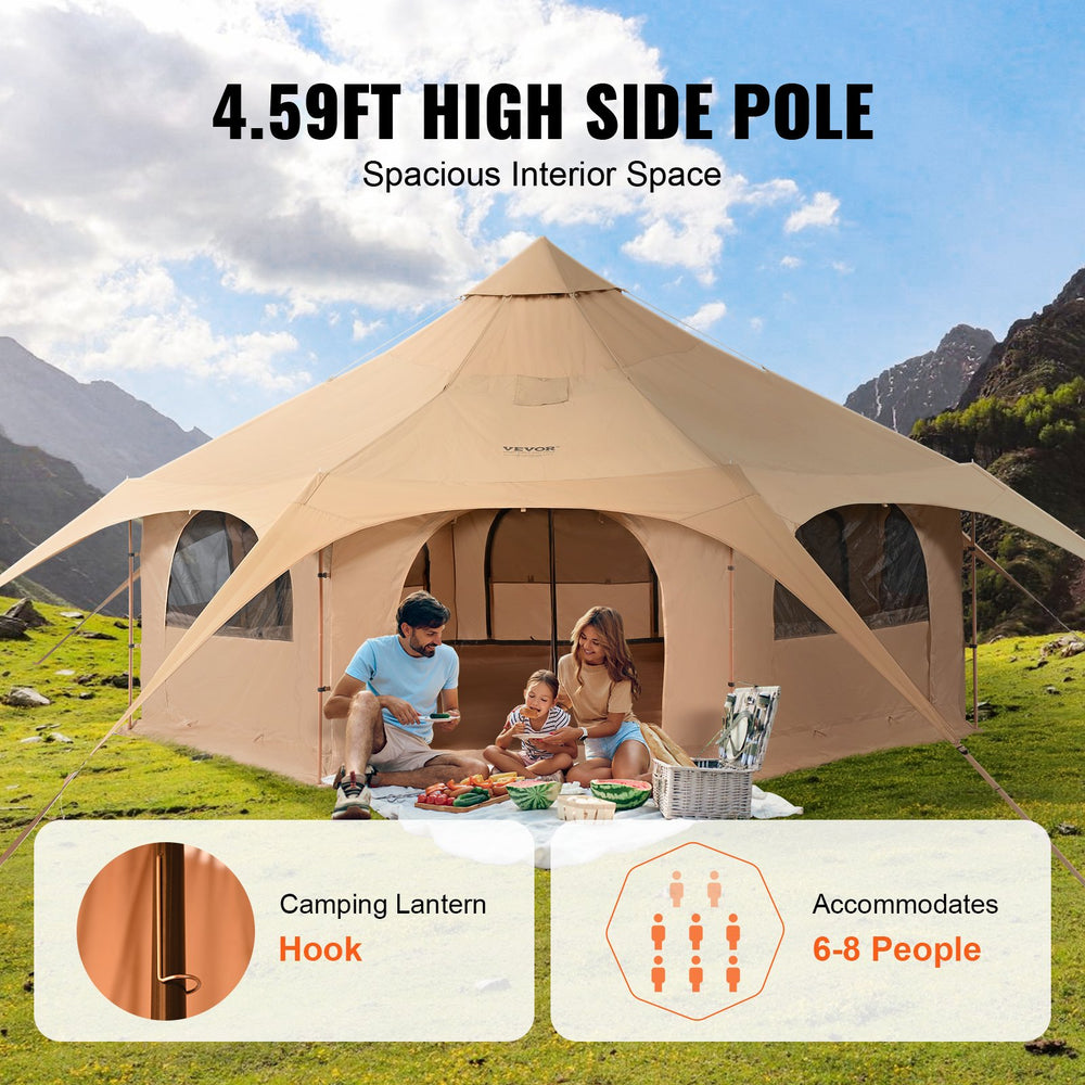 VEVOR Canvas Tent, 4 Seasons 5 m/16.4 ft Bell Tent, Canvas Tent for Camping with Stove Jack, Breathable Yurt Tent for up to 8 People, Family Camping Outdoor Hunting Party