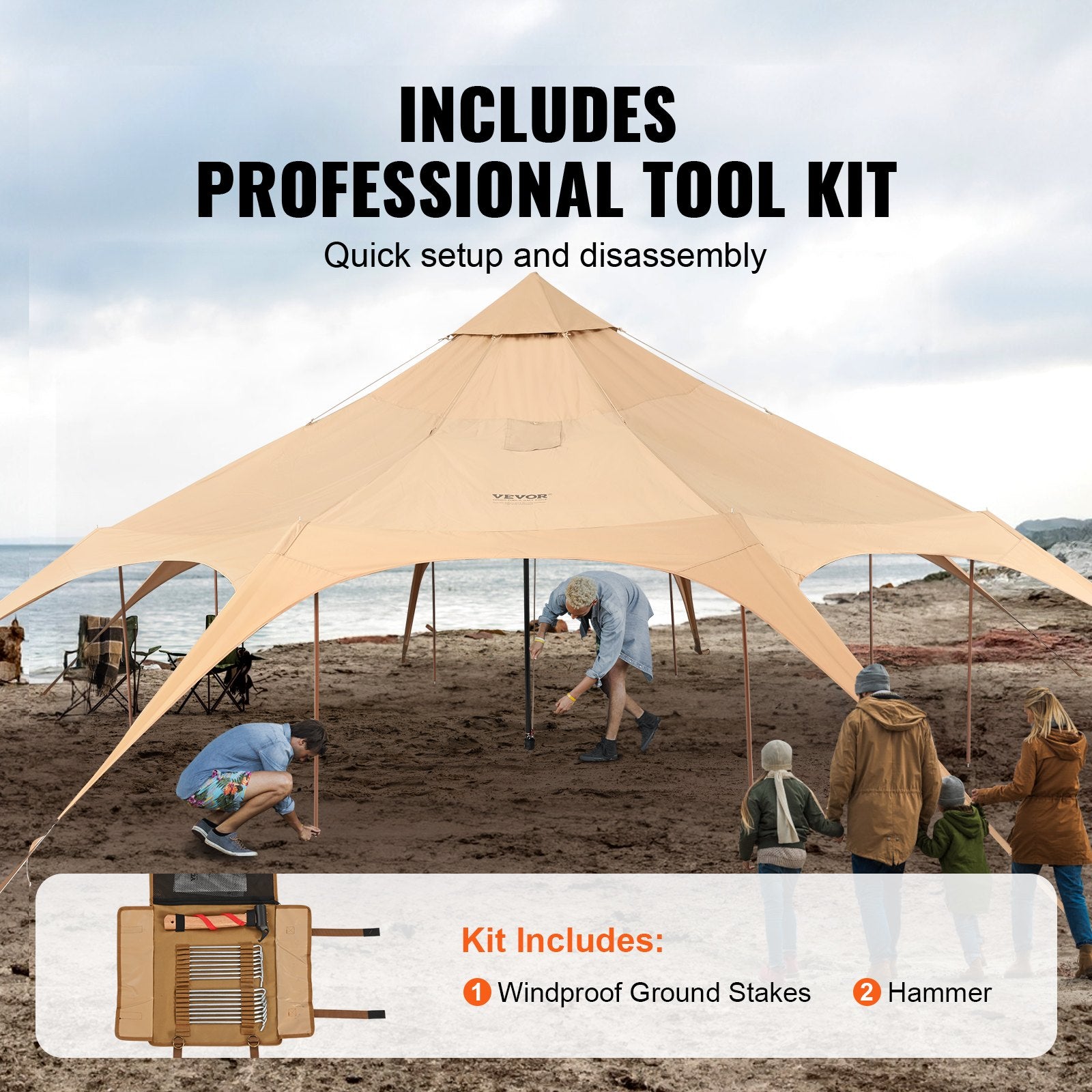 VEVOR Canvas Tent, 4 Seasons 5 m/16.4 ft Bell Tent, Canvas Tent for Camping with Stove Jack, Breathable Yurt Tent for up to 8 People, Family Camping Outdoor Hunting Party