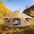 VEVOR Canvas Tent, 4 Seasons 5 m/16.4 ft Bell Tent, Canvas Tent for Camping with Stove Jack, Breathable Yurt Tent for up to 8 People, Family Camping Outdoor Hunting Party