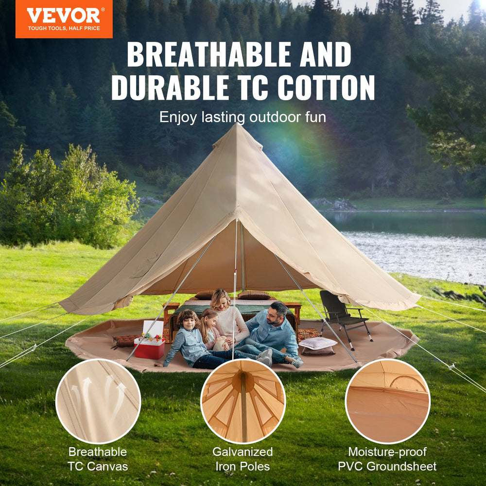 VEVOR Canvas Bell Tent, 4 Seasons 6 m/19.68 ft Yurt Tent, Canvas Tent for Camping with Stove Jack, Breathable Tent Holds up to 10 People, Family Camping Outdoor Hunting Party