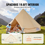 VEVOR Canvas Bell Tent, 4 Seasons 6 m/19.68 ft Yurt Tent, Canvas Tent for Camping with Stove Jack, Breathable Tent Holds up to 10 People, Family Camping Outdoor Hunting Party