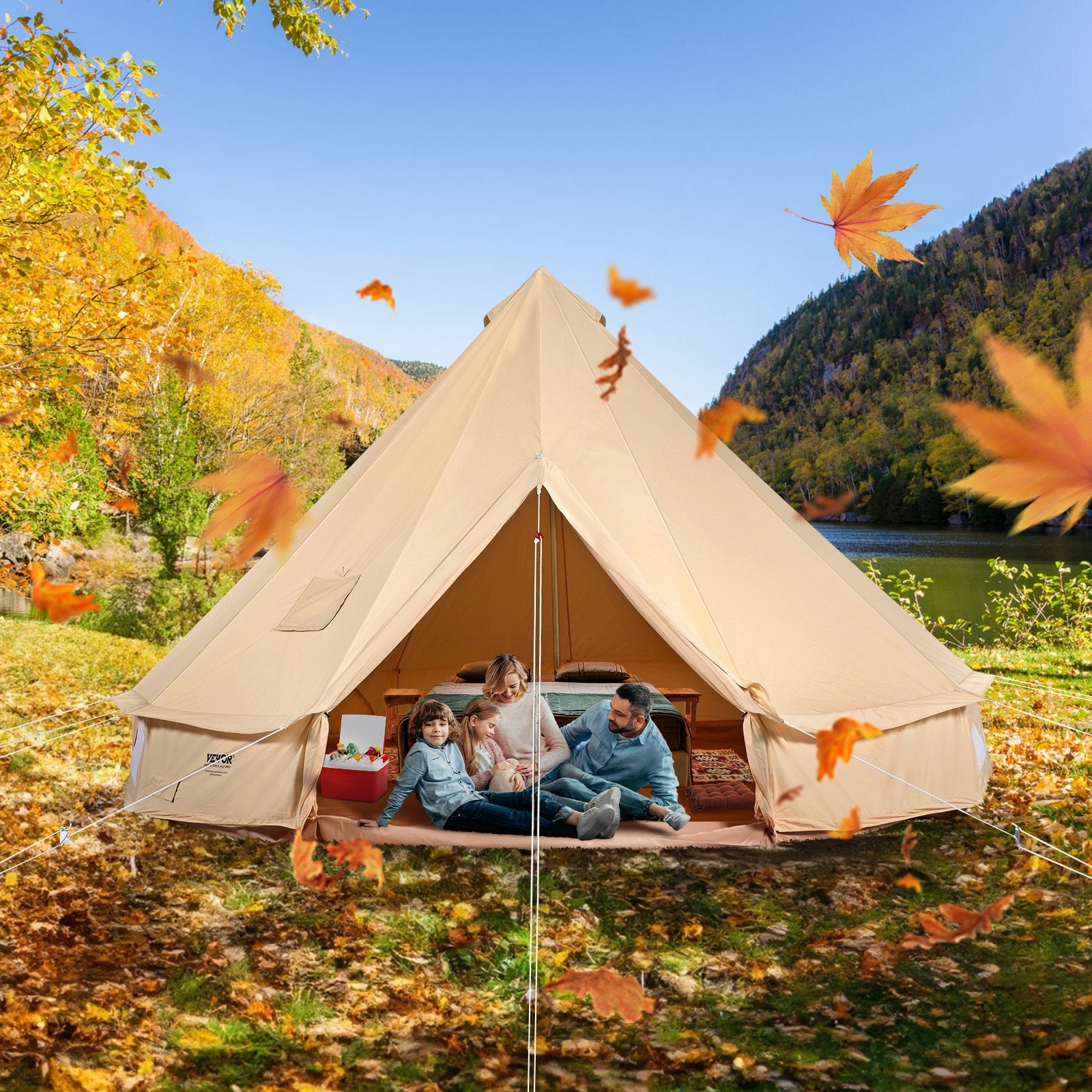 VEVOR Canvas Bell Tent, 4 Seasons 6 m/19.68 ft Yurt Tent, Canvas Tent for Camping with Stove Jack, Breathable Tent Holds up to 10 People, Family Camping Outdoor Hunting Party