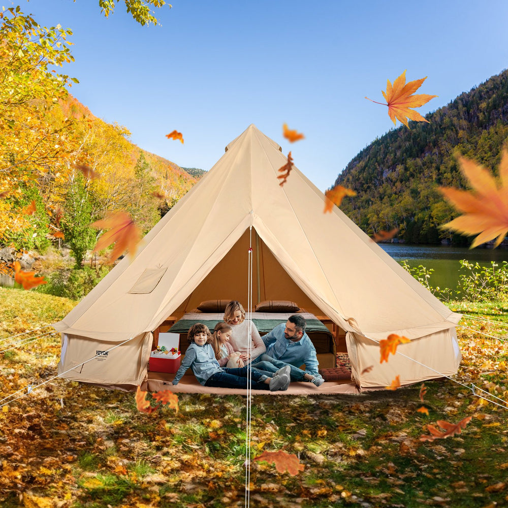 VEVOR Canvas Bell Tent, 4 Seasons 7 m/22.97 ft Yurt Tent, Canvas Tent for Camping with Stove Jack, Breathable Tent Holds up to 12 People, Family Camping Outdoor Hunting Party