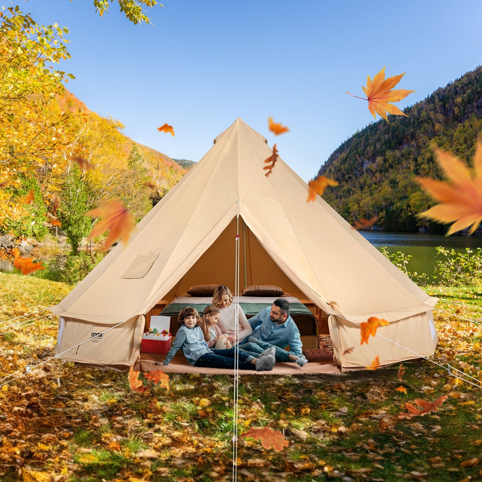 VEVOR Canvas Bell Tent, 4 Seasons 7 m/22.97 ft Yurt Tent, Canvas Tent for Camping with Stove Jack, Breathable Tent Holds up to 12 People, Family Camping Outdoor Hunting Party