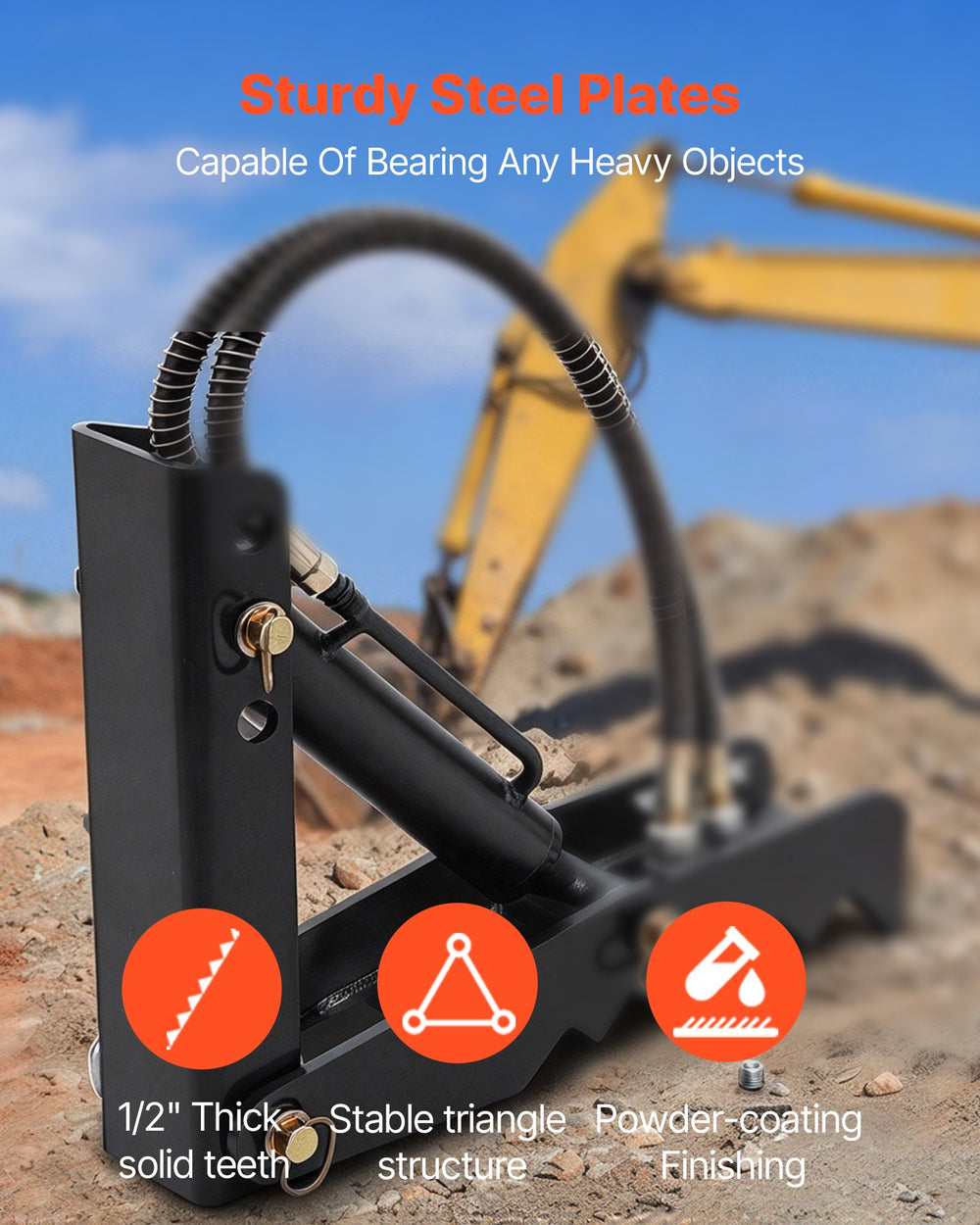 VEVOR Hydraulic Backhoe Thumb, 45.72 cm 12.70 mm Thickness Heavy Duty Excavator Thumb, Black Steel Weld On Thumb Attachments with Hydraulic Cylinder, Mechanical Hydraulic Thumb for Backhoe/Excavator