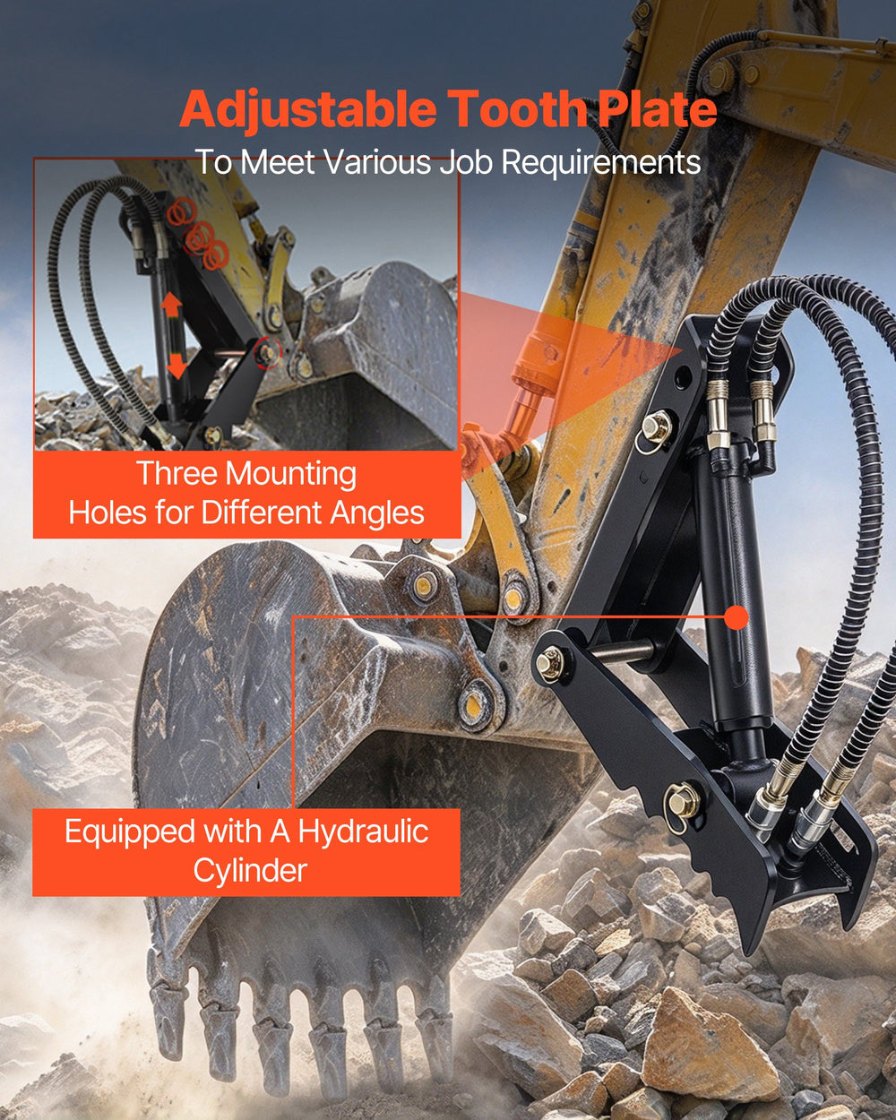 VEVOR Hydraulic Backhoe Thumb, 45.72 cm 12.70 mm Thickness Heavy Duty Excavator Thumb, Black Steel Weld On Thumb Attachments with Hydraulic Cylinder, Mechanical Hydraulic Thumb for Backhoe/Excavator