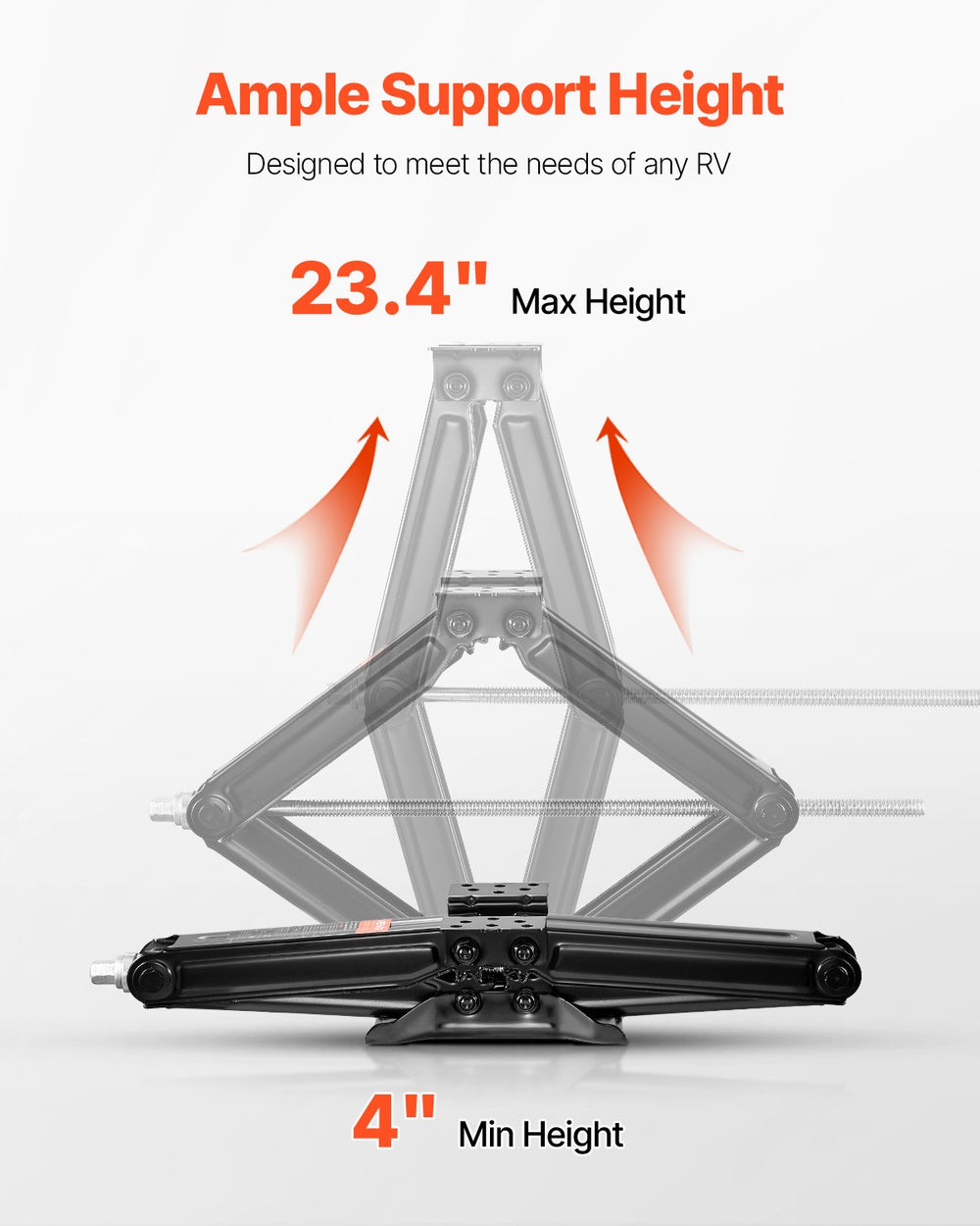 VEVOR 6500 lbs RV Scissor Jacks, 4-23.4 in RV Stabilizer Leveling Scissor Jacks, Set of 2, Heavy Duty Stabilizer Jack with Crank Handle, Socket and Bubble Levels, Not Easily Bent or Deformed