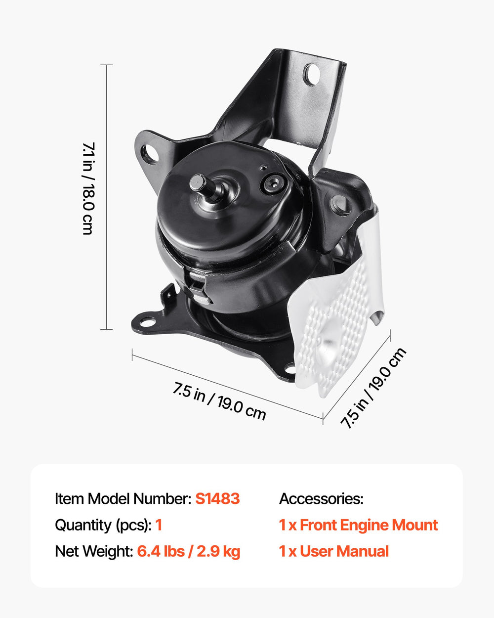 VEVOR Engine Motor Mount Replacement, Left Front Engine Mount, Universal Compatible with 2014–2018 Chevrolet Silverado 1500 5.3L V8, Secure Support, Heavy-duty Aluminum Construction, Black