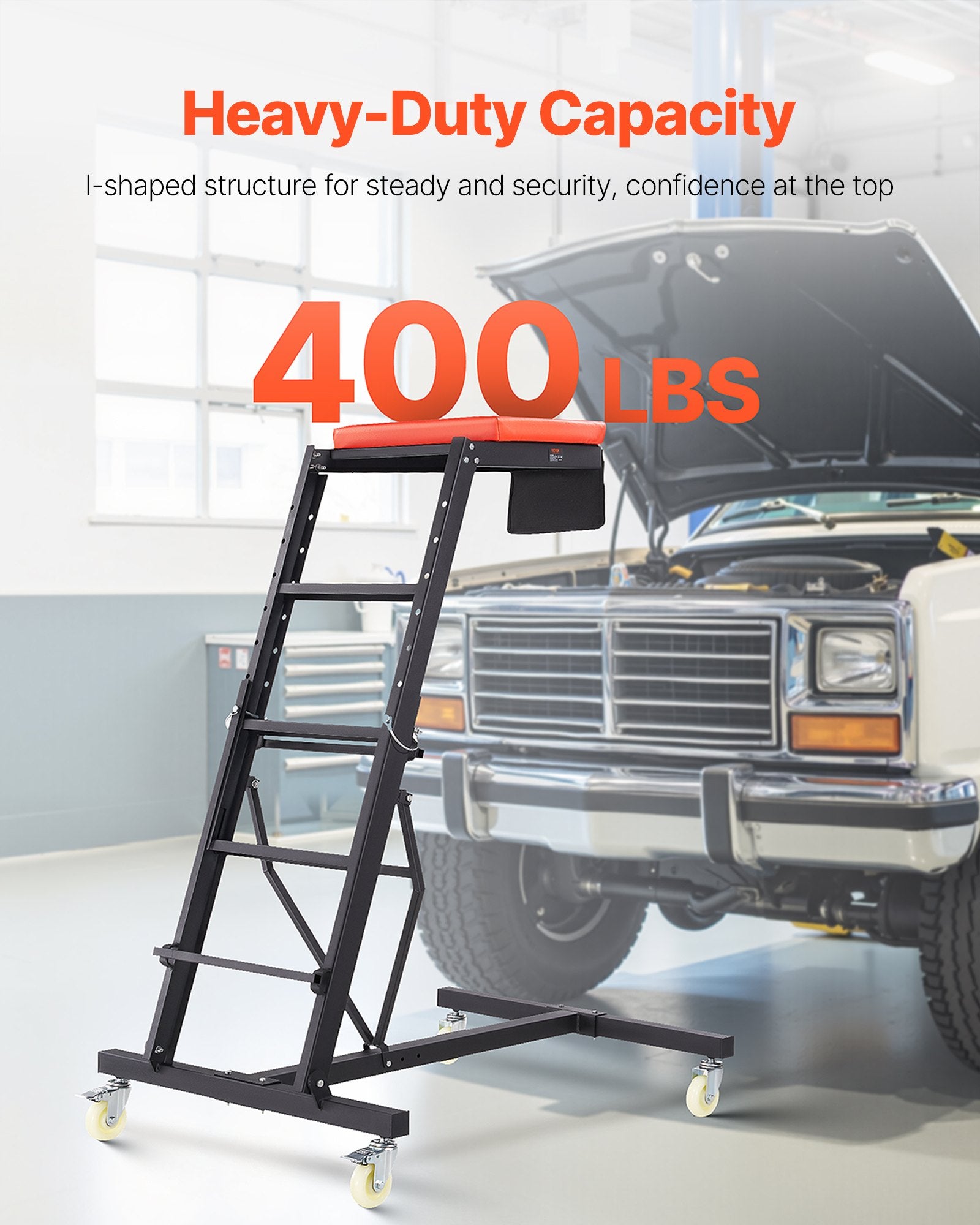 VEVOR Automotive Creeper, with Adjustable Height 49.6" to 75.6", 400 LBS Capacity High Creeper, 4 Swivel Caster Wheels, Heavy Duty Creeper for Auto Repair and Maintenance