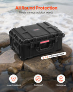VEVOR 2.5 Cu.ft Weatherproof Hard Case, Waterproof Hard Case with Rolling Wheels and Retractable Pull Handle, IP67 Waterproof Protective Case with 4 Clips, 4 Padlock Holes, and Foam Inserted, Black