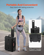VEVOR 2.5 Cu.ft Weatherproof Hard Case, Waterproof Hard Case with Rolling Wheels and Retractable Pull Handle, IP67 Waterproof Protective Case with 4 Clips, 4 Padlock Holes, and Foam Inserted, Black