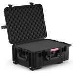 VEVOR 2.5 Cu.ft Weatherproof Hard Case, Waterproof Hard Case with Rolling Wheels and Retractable Pull Handle, IP67 Waterproof Protective Case with 4 Clips, 4 Padlock Holes, and Foam Inserted, Black
