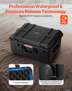 VEVOR 3.5 Cu.ft Weatherproof Hard Case, Waterproof Hard Case with Rolling Wheels & Retractable Pull Handle, IP67 Waterproof Protective Case with Clips, Padlock Holes, and Foam Inserted, Black (Large)