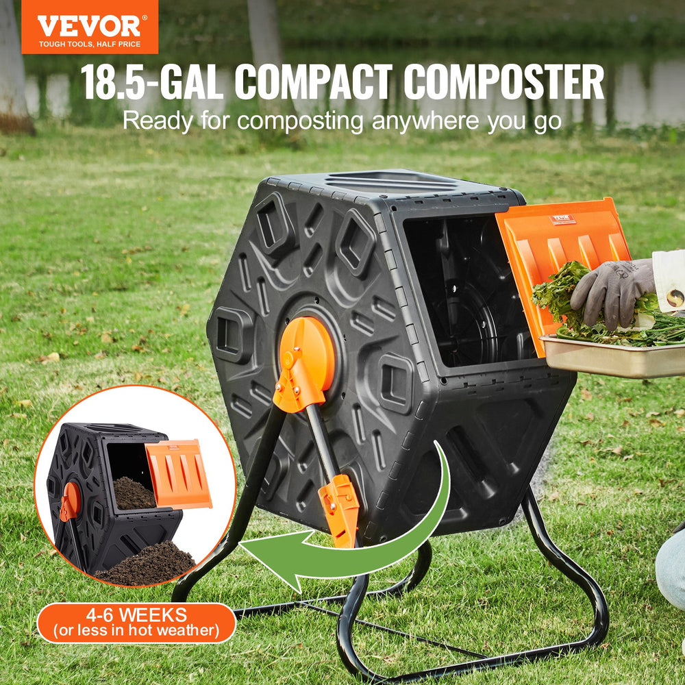 VEVOR Compost Bin, 70 L Small Composting Tumbler, Compact Single Rotating Chamber with Sliding Door and Steel Frame, BPA Free Composter Bin Tumbler for Garden, Kitchen, Yard, Outdoor