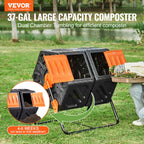 VEVOR Compost Bin, 140.1L Dual Chamber Composting Tumbler, High Volume Two Rotating Chambers with 2 Sliding Door and Steel Frame, BPA Free Composter Bin Tumbler for Garden, Kitchen, Yard, Outdoor