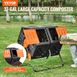 VEVOR Compost Bin, 140.1L Dual Chamber Composting Tumbler, High Volume Two Rotating Chambers with 2 Sliding Door and Steel Frame, BPA Free Composter Bin Tumbler for Garden, Kitchen, Yard, Outdoor