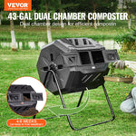 VEVOR Compost Bin, 162.8 L Dual Chamber Composting Tumbler, Large Tumbling Rotating Composter with 2 Sliding Doors and Steel Frame, BPA Free Composter Bin Tumbler for Garden, Kitchen, Yard, Outdoor