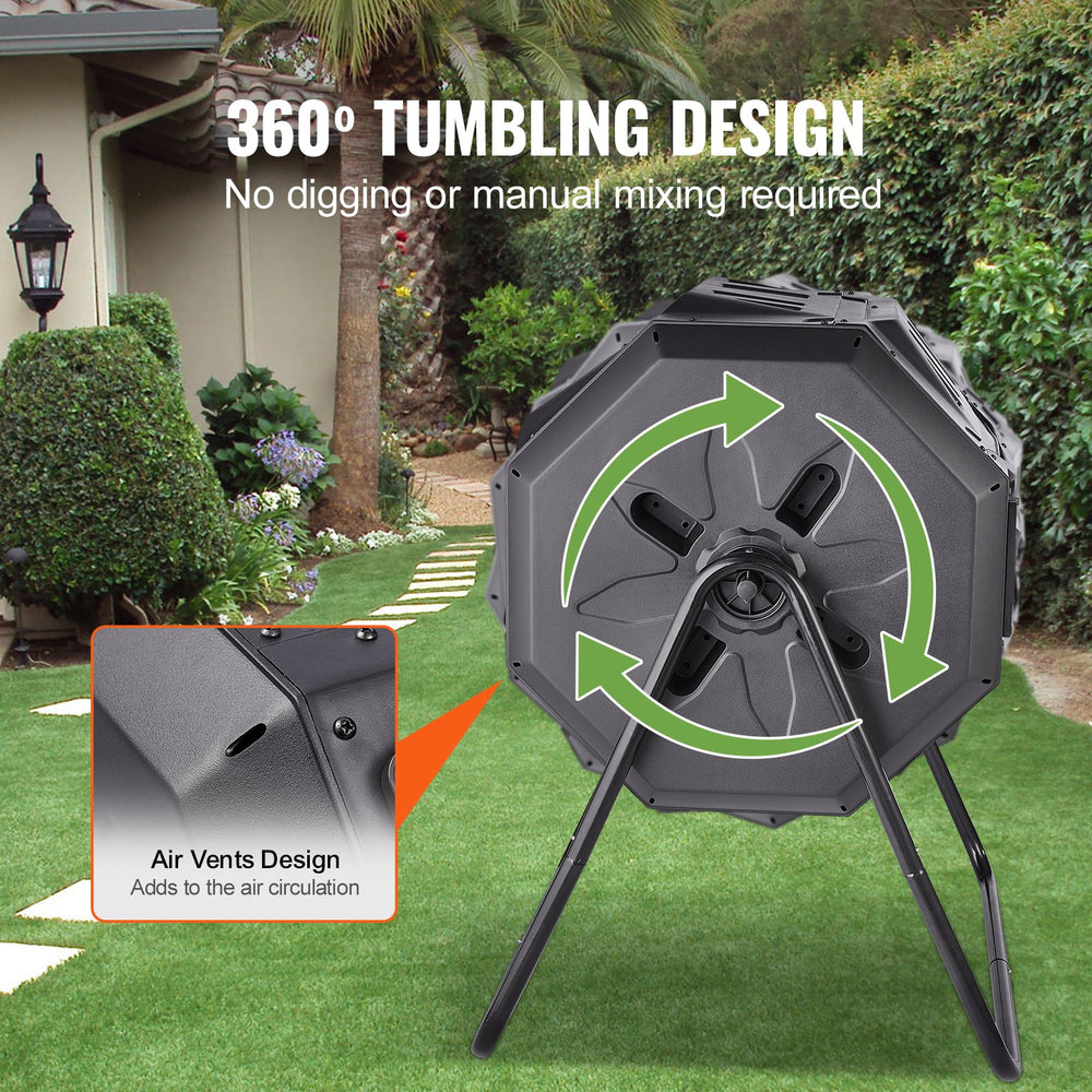 VEVOR Compost Bin, 162.8 L Dual Chamber Composting Tumbler, Large Tumbling Rotating Composter with 2 Sliding Doors and Steel Frame, BPA Free Composter Bin Tumbler for Garden, Kitchen, Yard, Outdoor