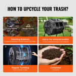 VEVOR Compost Bin, 162.8 L Dual Chamber Composting Tumbler, Large Tumbling Rotating Composter with 2 Sliding Doors and Steel Frame, BPA Free Composter Bin Tumbler for Garden, Kitchen, Yard, Outdoor