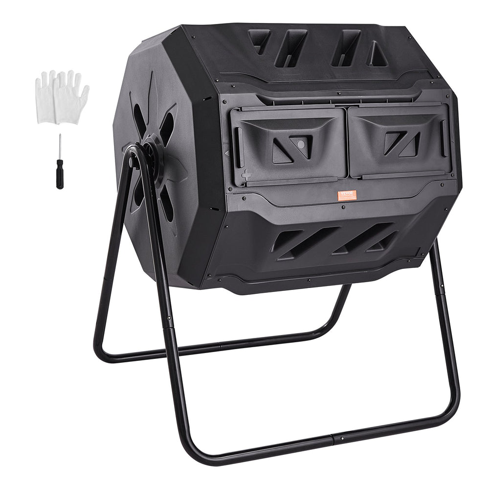 VEVOR Compost Bin, 162.8 L Dual Chamber Composting Tumbler, Large Tumbling Rotating Composter with 2 Sliding Doors and Steel Frame, BPA Free Composter Bin Tumbler for Garden, Kitchen, Yard, Outdoor