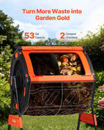 VEVOR Compost Tumbler, 200L Dual Chamber Outdoor Tumbling Composter with 2 Sliding Doors and Aeration System, Large Easy-Turn Fast Rotating Composting Bin for Outside, Garden, Kitchen, and Yard Waste
