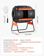 VEVOR Compost Tumbler, 200L Dual Chamber Outdoor Tumbling Composter with 2 Sliding Doors and Aeration System, Large Easy-Turn Fast Rotating Composting Bin for Outside, Garden, Kitchen, and Yard Waste