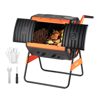 VEVOR Compost Tumbler, 200L Dual Chamber Outdoor Tumbling Composter with 2 Sliding Doors and Aeration System, Large Easy-Turn Fast Rotating Composting Bin for Outside, Garden, Kitchen, and Yard Waste