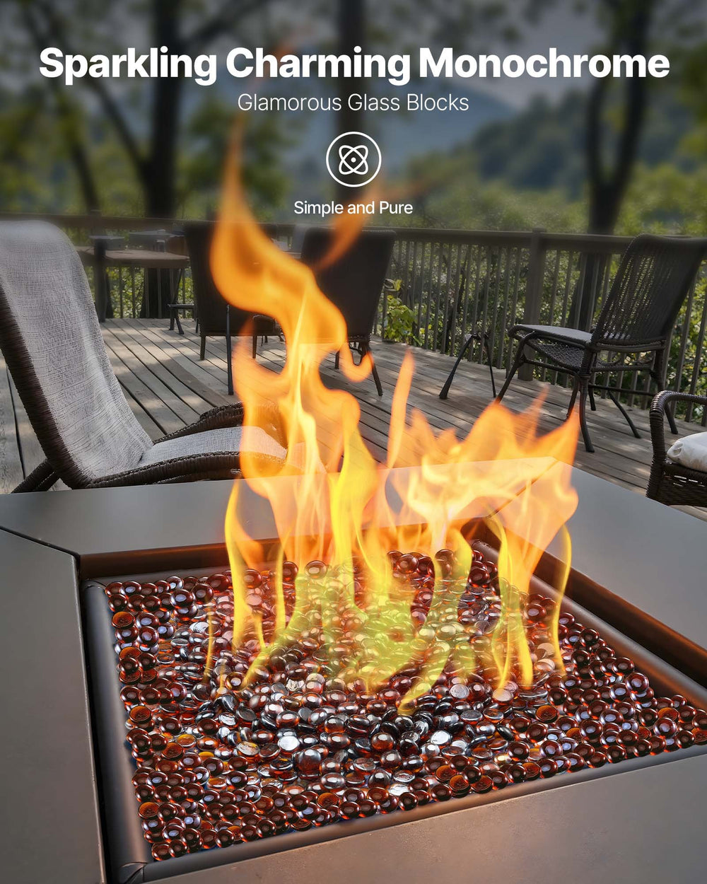 VEVOR Fire Glass, 10LBS / 4.5KG High-Temperature Resistant Fireplace Rocks, 3/4-Inch / 19.05 mm Reflective & Smokeless Firepit Glass Beads, High Luster Stone Landscaping for Fire Pit Table, Rich Amber