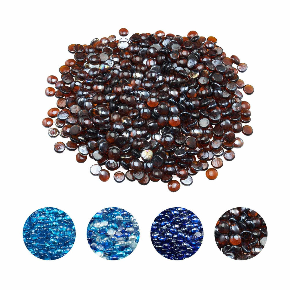 VEVOR Fire Glass, 10LBS / 4.5KG High-Temperature Resistant Fireplace Rocks, 3/4-Inch / 19.05 mm Reflective & Smokeless Firepit Glass Beads, High Luster Stone Landscaping for Fire Pit Table, Rich Amber