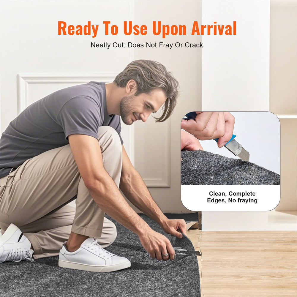 VEVOR Slip-Resistant Rug Pad, Protective Cushioning Carpet Pad, 2'x8' (7.87' Actual) - 1/4"Thick - Dual Surface - Polyester Felt + Latex, 1-2㎡ Area Carpet Padding Rug Cushion Safe for All Floors, Grey