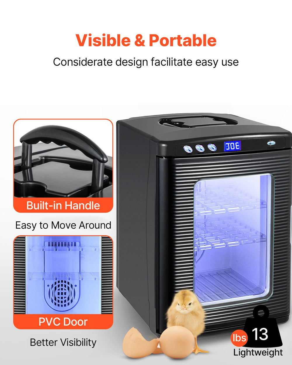 VEVOR Black Reptile Incubator 25L Scientific Lab Incubator Digital Incubator Cooling and Heating 5-42°C Reptile Egg Incubator 12V/110V Work for Small Reptiles