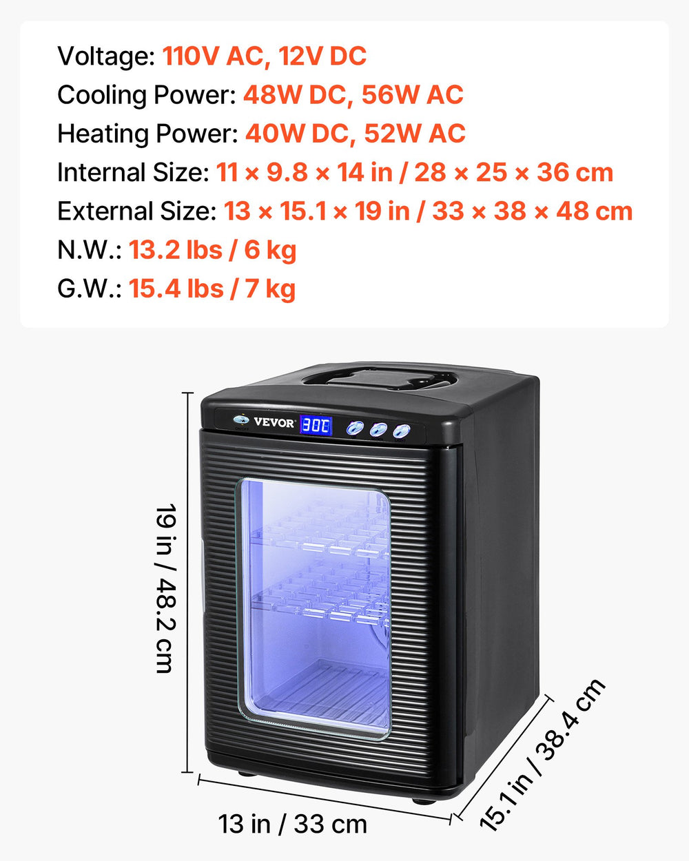 VEVOR Black Reptile Incubator 25L Scientific Lab Incubator Digital Incubator Cooling and Heating 5-42°C Reptile Egg Incubator 12V/110V Work for Small Reptiles