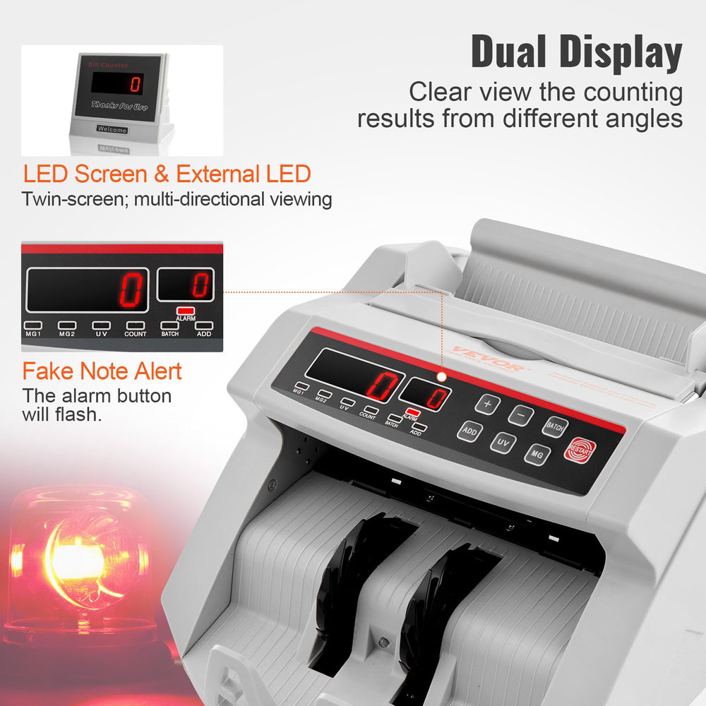 VEVOR Banknotes Counter With LED Display, Professional Note Counter With Counterfeit Detector, UV/MG, 1000 Bills/Minute, Counts Only Number of Sheets