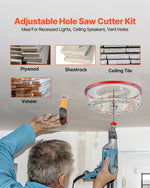 VEVOR Adjustable Hole Saw Cutter Kit, 1-5/8" to 11-13 /16" (40-300 mm), Recessed Hole Saw with PC Dust Shield, Two Replaceable Pilot Drill Bits, for Recessed Lights, Ceiling Speakers, Vent Holes