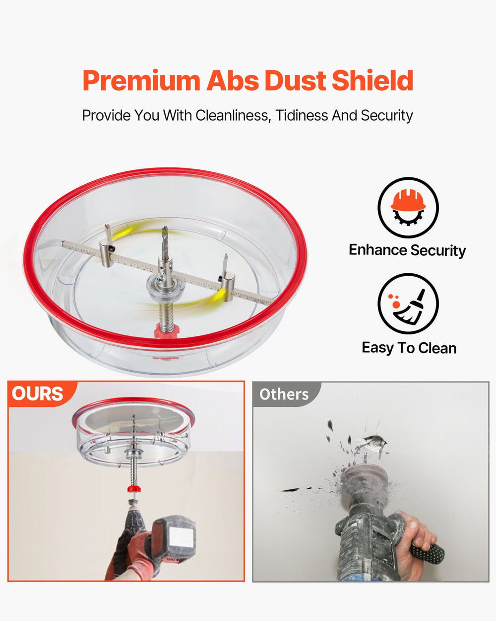 VEVOR Adjustable Hole Saw Cutter Kit, 1-5/8" to 11-13 /16" (40-300 mm), Recessed Hole Saw with PC Dust Shield, Two Replaceable Pilot Drill Bits, for Recessed Lights, Ceiling Speakers, Vent Holes