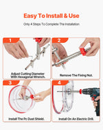 VEVOR Adjustable Hole Saw Cutter Kit, 1-5/8" to 11-13 /16" (40-300 mm), Recessed Hole Saw with PC Dust Shield, Two Replaceable Pilot Drill Bits, for Recessed Lights, Ceiling Speakers, Vent Holes