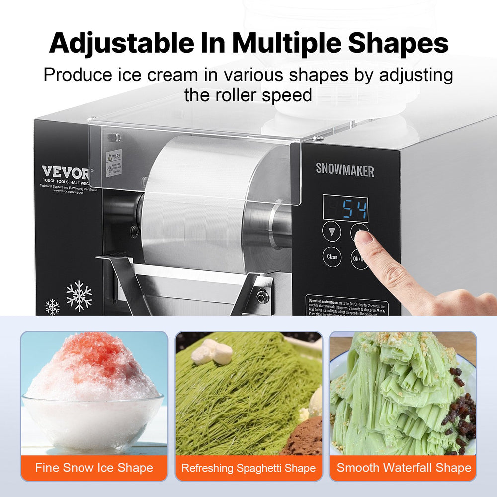 VEVOR Commercial Snowflake Ice Machine, 176.4LBS/24H Snowflake Ice Maker, Stainless Steel Ice Shaver Machine, Electric Snow Cone Maker, Air Cooling System for Rapid Heat Dissipation, for Bakery, Cafe