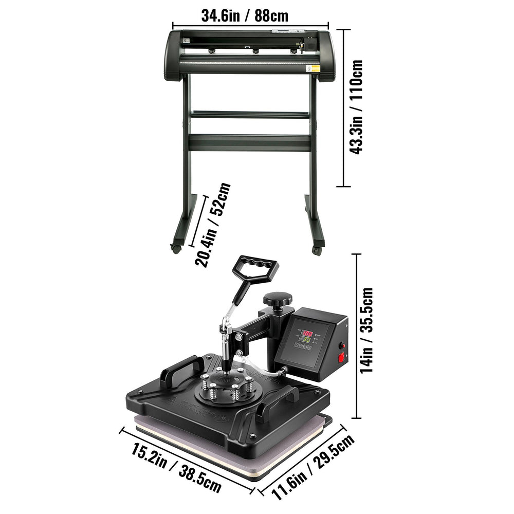 VEVOR 5 In 1 Heat Press 30.5 x 38.1 cm Vinyl Cutter Plotter 71.1 cm Software Sublimation