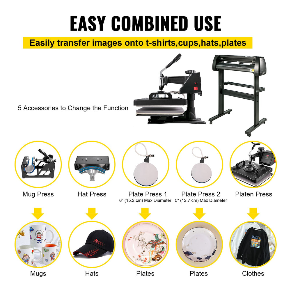 VEVOR 5in 1 Digital 15"x12" Heat Press&34" Vinyl Cutter w/ Signmaster Software