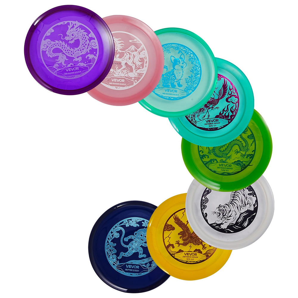 VEVOR Disc Golf Set, 8 Pack Disc Golf Starter Set, Beginners Flying Discs for Full-Body Strength Training, with Putter, Mid-Range, Driver, PDGA Approved, for Outdoor Backyard, Lawn, Beach, and Park