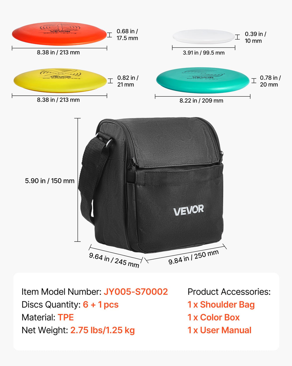 VEVOR Disc Golf Set, 6 PCS Flying Discs for Beginners, Disc Golf Starter Set, with Putter, Mid-Range, Driver, Including Mini Marker, Portable Backpack, for Outdoor Backyard, Lawn, Beach, and Park