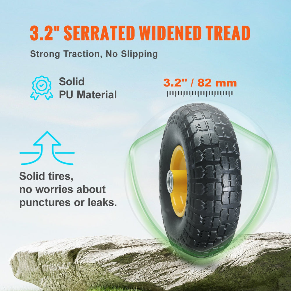 VEVOR Solid PU Run-Flat Tire Wheel Flat Free Tubeless Tire 25.4 cm 2-Pack 181.4 kg