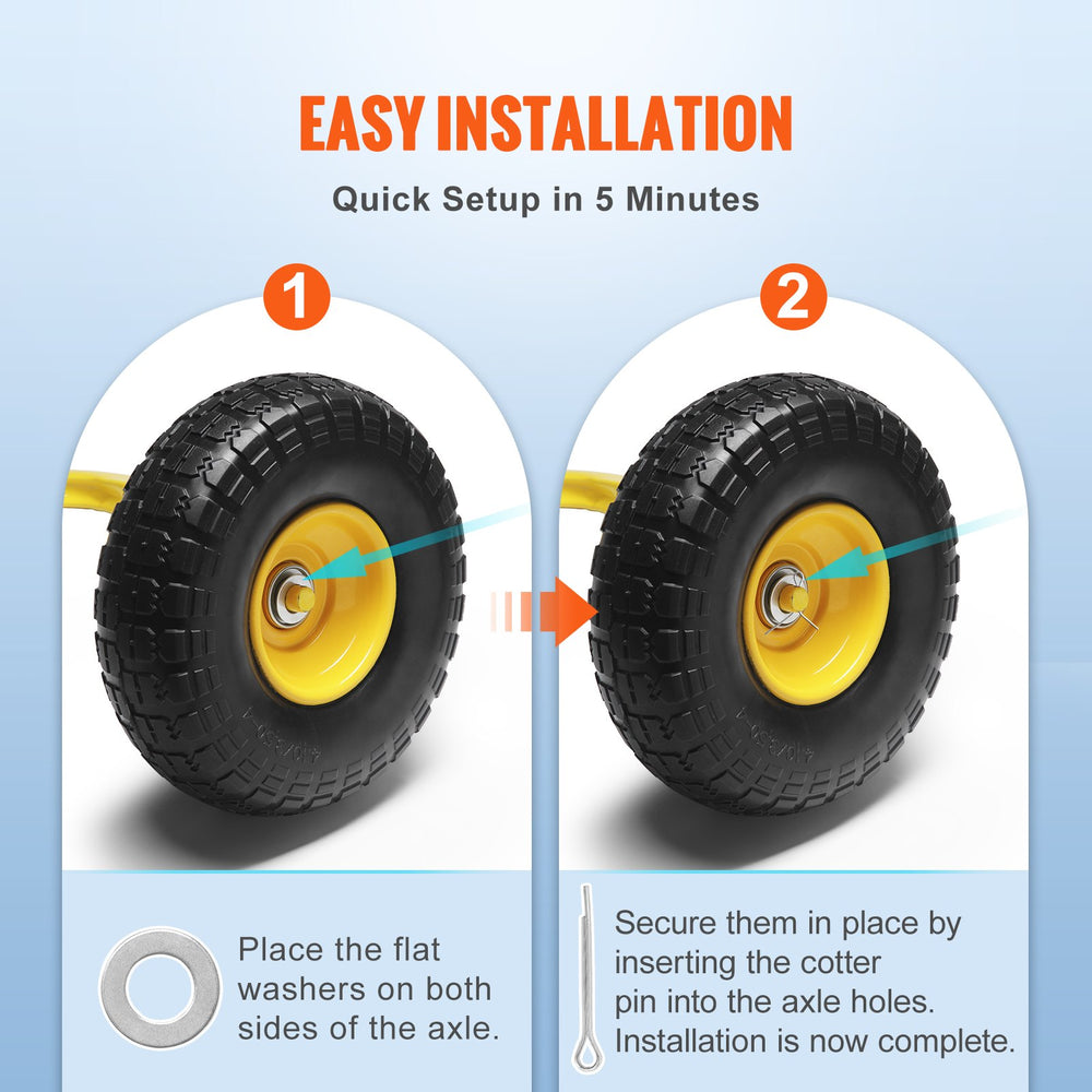 VEVOR Solid PU Run-Flat Tire Wheel Flat Free Tubeless Tire 25.4 cm 2-Pack 181.4 kg