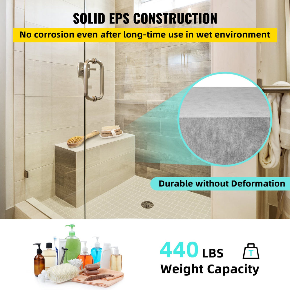 VEVOR Tile Shower Seat, 38.2" x 11.4" x 20" Ready To Tile Shower Seat, Factory Waterproof & 100% Leak Proof Tileable Shower Corner Seat, 440 lbs Load-bearing Rectangular Board Shower Bench