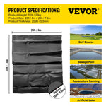 VEVOR LLDPE Pond Liner 6 x 7.6 m, Pond Liner 20 Mil, Fish Pond Liners for Waterfall, Pond and Fish Ponds
