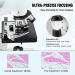 VEVOR Compound Trinocular Microscope 40X-2500 Magnification Lab Microscope with LED Illumination & External Interface