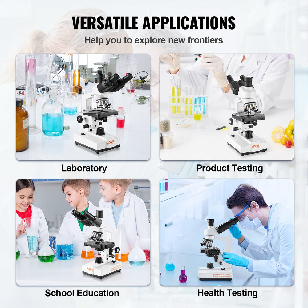 VEVOR Compound Trinocular Microscope 40X-2500 Magnification Lab Microscope with LED Illumination & External Interface