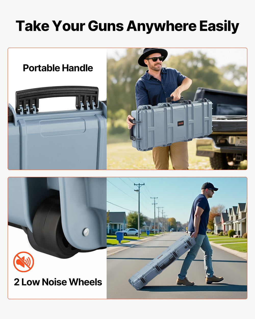 VEVOR Hard Rifle Case, Lockable Rifle Case with Pre-cut Foams, 108.9 cm Gun Storage with Wheels, IP67 Waterproof & Dustproof Movable Large Pistol Storage for Rifles, Shotguns, Airsoft Guns, Grey
