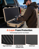 VEVOR Hard Rifle Case, Lockable Rifle Case with Pre-cut Foams, 109 cm Movable Gun Storage with Wheels, IP67 Waterproof & Dustproof Pistol Storage for Rifle, Shotgun, Airsoft Gun, Khaki