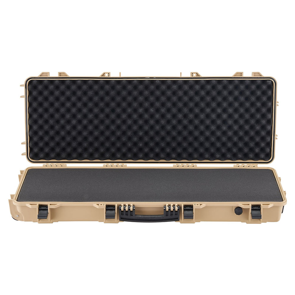 VEVOR Hard Rifle Case, Lockable Rifle Case with Pre-cut Foams, 109 cm Movable Gun Storage with Wheels, IP67 Waterproof & Dustproof Pistol Storage for Rifle, Shotgun, Airsoft Gun, Khaki